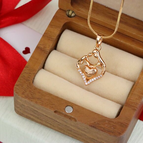 "Rose Gold Mom and Child Heart Pendant with Crystals Gift for Mom, XPPT1486 - Picture 7 of 12